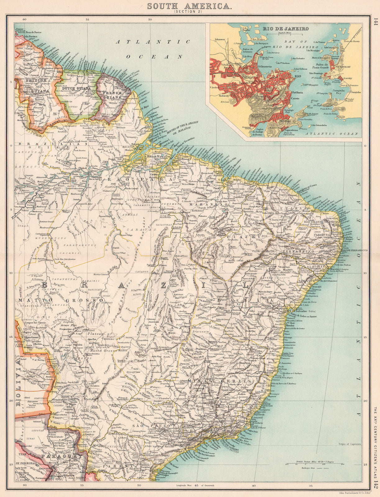 BRAZIL & THE GUIANAS.Dutch French British Guiana(Guyana).Rio de Janeiro 1901 map